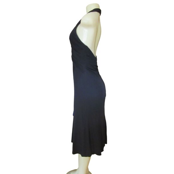 Badgley Mischka Black Rayon Halter Dress w Sheer Clevage & Rhinestones, Size 6 - Picture 4 of 9